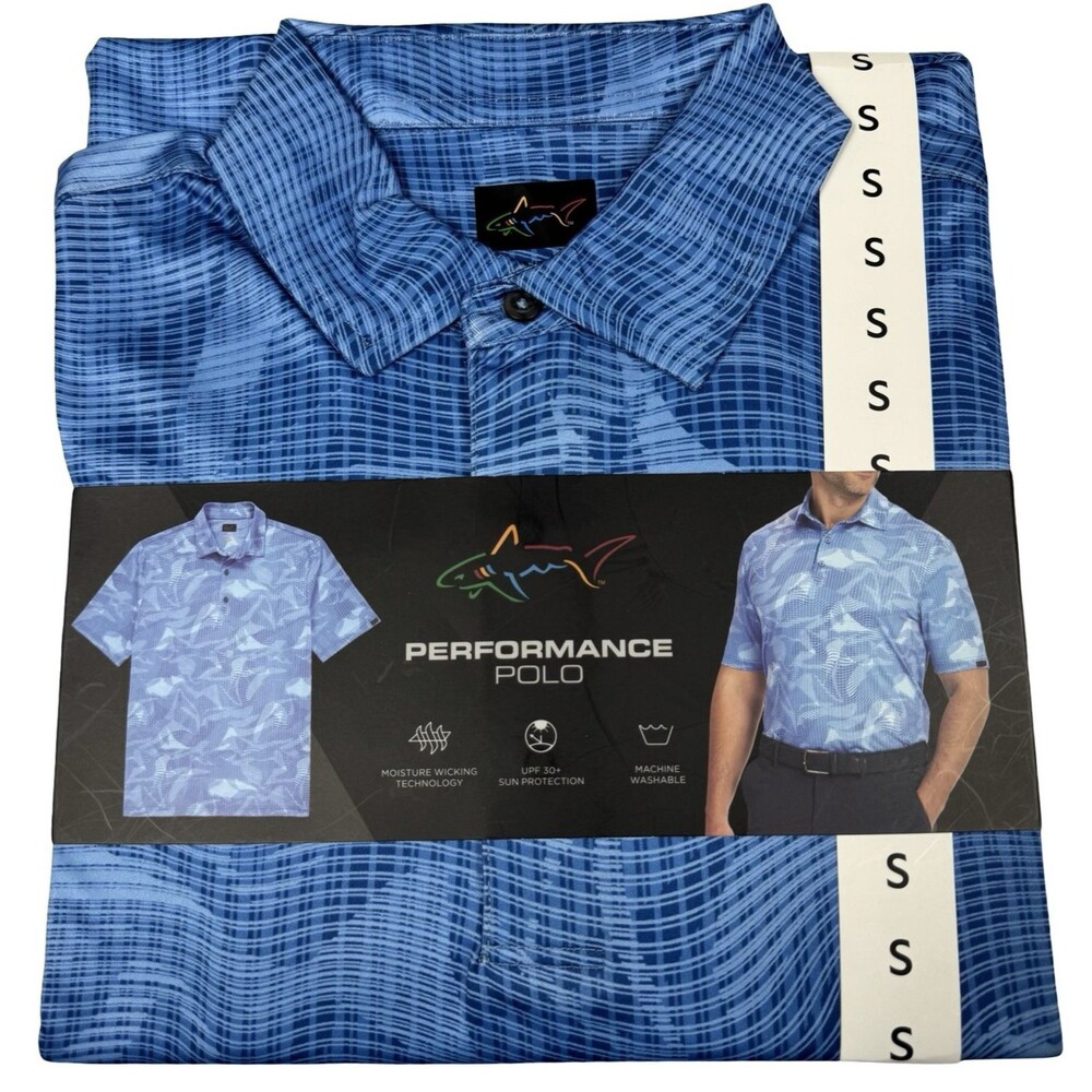 Greg Norman Mens Small Polo Shirt Golf Play Dry Blue Moisture Wicking UPF 30+